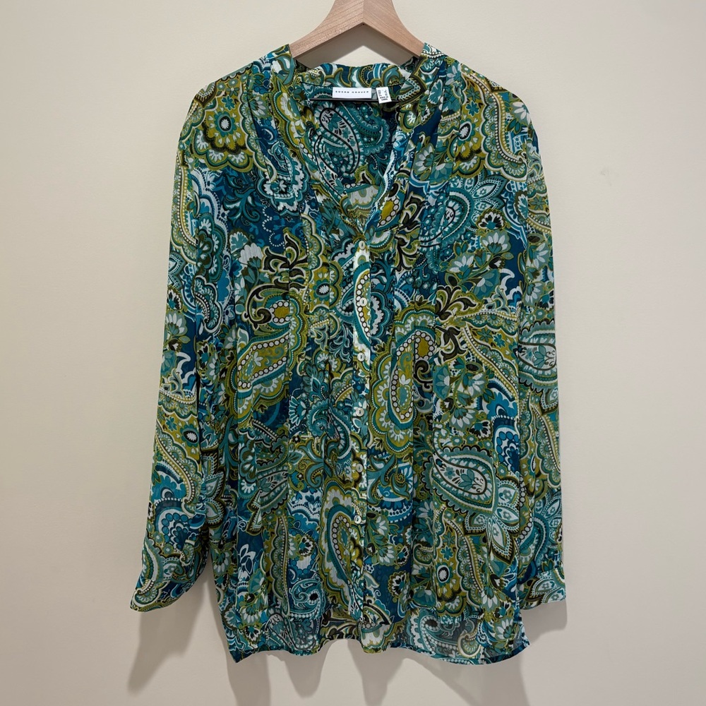 Susan Graver Button Front Sheer Blouse